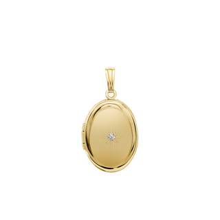 Oval Locket with Diamonds in 14K Gold with Optional Engraving (13 x 10 mm - 16 x 13 mm)