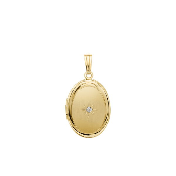 Oval Locket with Diamonds in 14K Gold with Optional Engraving (13 x 10 mm - 16 x 13 mm)