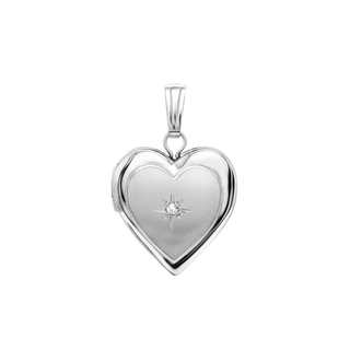 Heart Locket with Diamonds in Sterling Silver with Optional Engraving (22 x 15 mm)