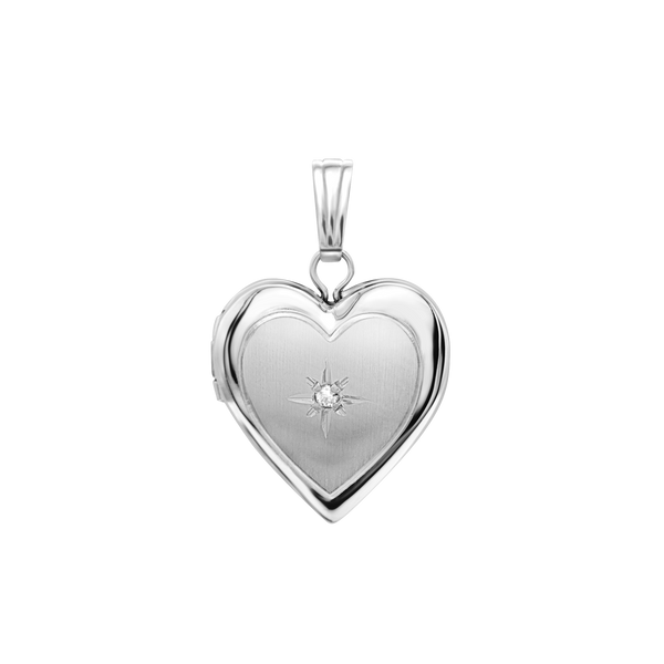 Heart Locket with Diamonds in Sterling Silver with Optional Engraving (22 x 15 mm)