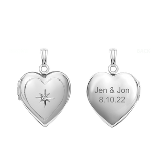 Heart Locket with Diamonds in Sterling Silver with Optional Engraving (22 x 15 mm)