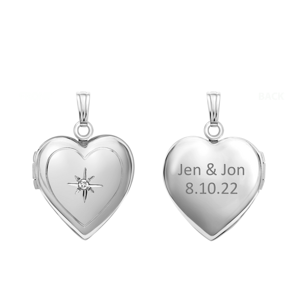 Heart Locket with Diamonds in Sterling Silver with Optional Engraving (22 x 15 mm)