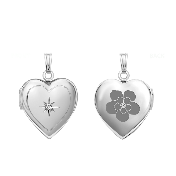 Heart Locket with Diamonds in 14K Gold with Optional Engraving (13 mm - 15 mm)