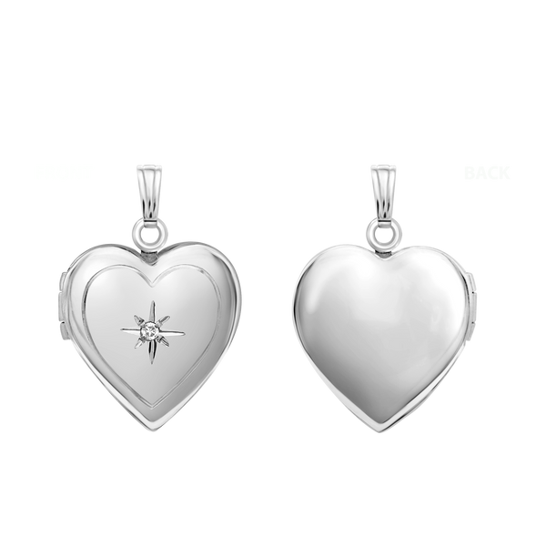 Heart Locket with Diamonds in 14K Gold with Optional Engraving (13 mm - 15 mm)