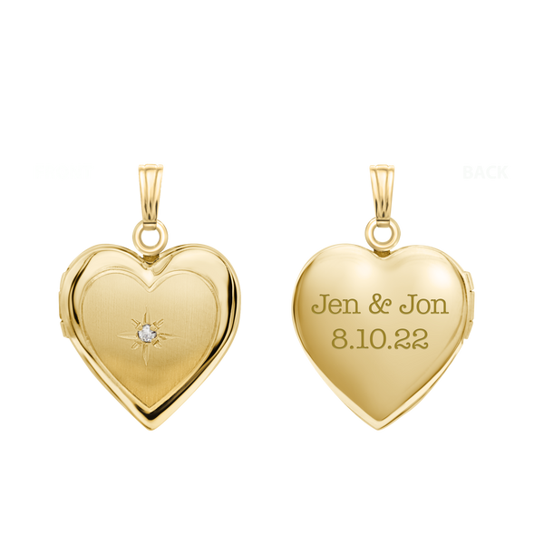 Heart Locket with Diamonds in 14K Gold with Optional Engraving (13 mm - 15 mm)