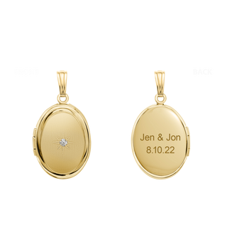 Oval Locket with Diamonds in 14K Gold with Optional Engraving (13 x 10 mm - 16 x 13 mm)