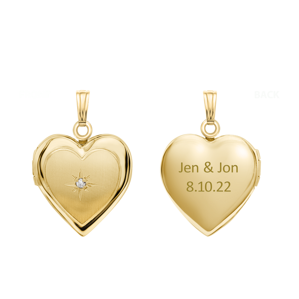 Heart Locket with Diamonds in 14K Gold with Optional Engraving (13 mm - 15 mm)