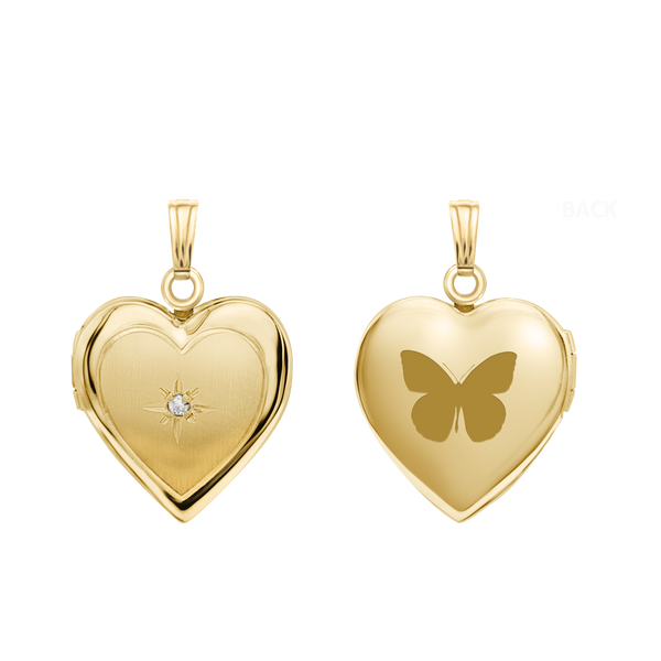 Heart Locket with Diamonds in 14K Gold with Optional Engraving (13 mm - 15 mm)