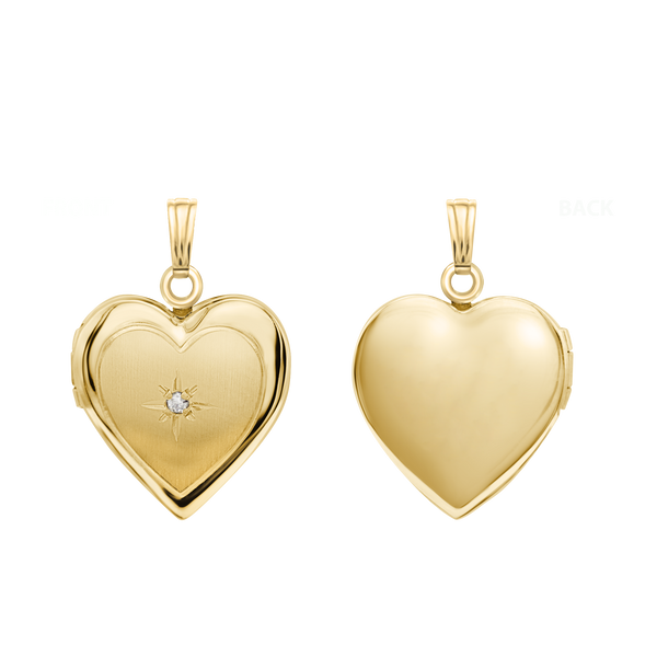 Heart Locket with Diamonds in 14K Gold with Optional Engraving (13 mm - 15 mm)