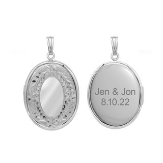 Hand Engraved Design Oval Locket in Sterling Silver with Optional Engraving (39 x 23 mm)