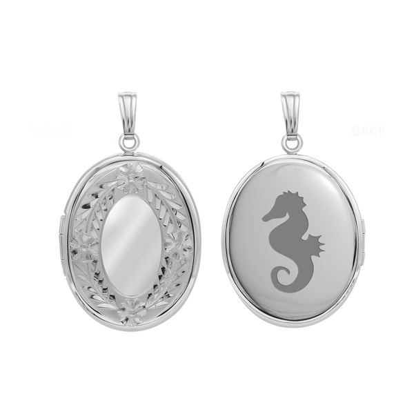 Hand Engraved Design Oval Locket in Sterling Silver with Optional Engraving (39 x 23 mm)