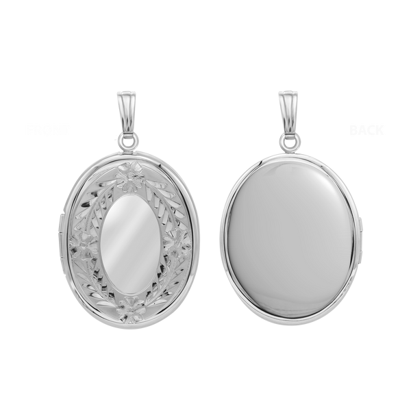 Hand Engraved Design Oval Locket in Sterling Silver with Optional Engraving (39 x 23 mm)