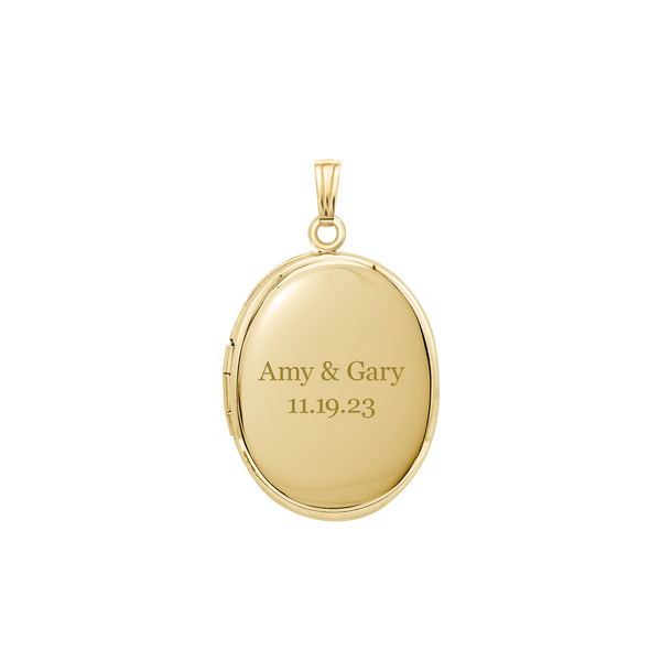 Plain Oval Locket in Sterling Silver 18K Yellow Gold Finish with Optional Engraving (23 x 14 mm - 57 x 39 mm)