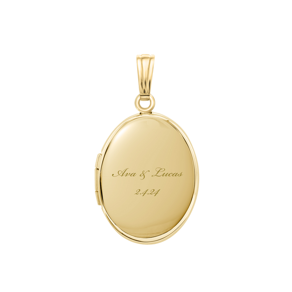 Plain Oval Locket in Sterling Silver 18K Yellow Gold Finish with Optional Engraving (23 x 14 mm - 57 x 39 mm)