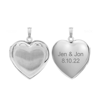 Hand Engraved Design Heart Locket in Sterling Silver with Optional Engraving (31 x 22 mm)