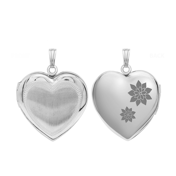 Hand Engraved Design Heart Locket in Sterling Silver with Optional Engraving (31 x 22 mm)