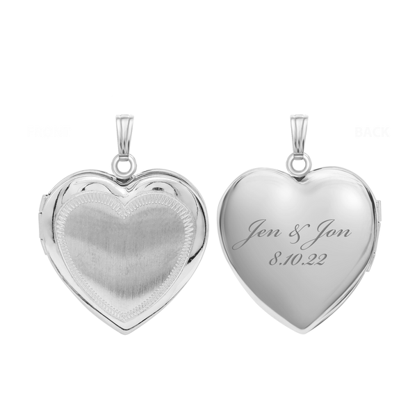 Hand Engraved Design Heart Locket in Sterling Silver with Optional Engraving (31 x 22 mm)