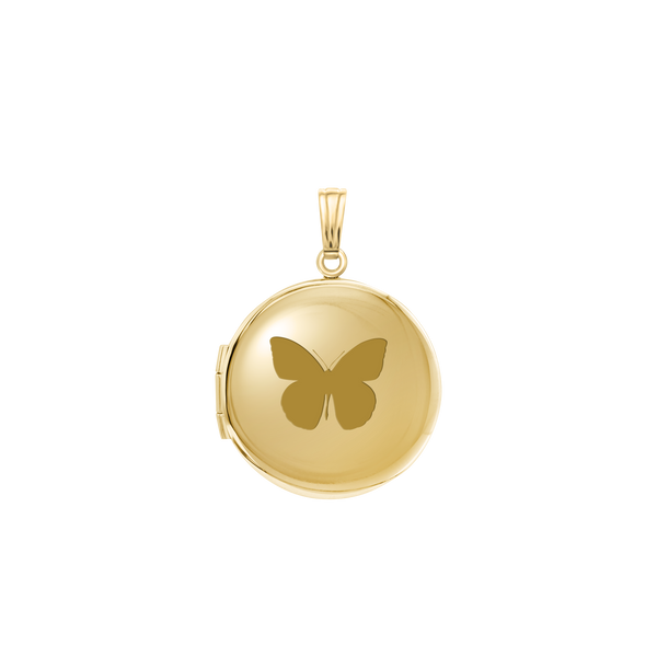 Plain Round Locket in 14K Gold with Optional Engraving (13 mm - 23 mm)