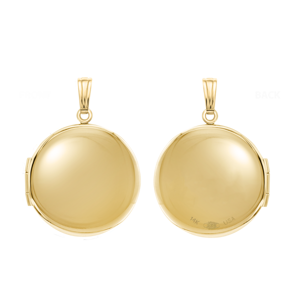 Plain Round Locket in 14K Gold with Optional Engraving (13 mm - 19 mm)