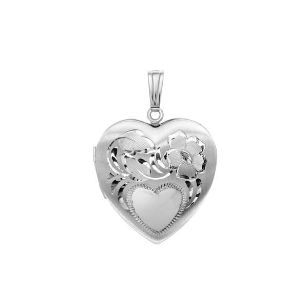 Hand Engraved Design Heart Locket in Sterling Silver with Optional Engraving (31 x 22 mm)