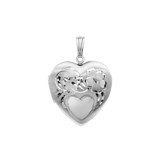 Hand Engraved Design Heart Locket in Sterling Silver with Optional Engraving (31 x 22 mm)