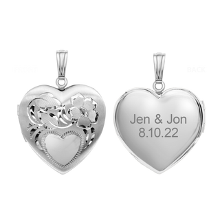 Hand Engraved Design Heart Locket in Sterling Silver with Optional Engraving (31 x 22 mm)