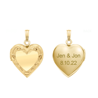Embossed Heart Locket in 14K Gold Filled with Optional Engraving (20 x 13 mm)