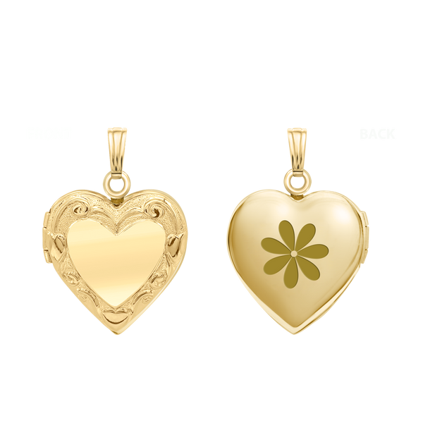 Embossed Heart Locket in 14K Gold Filled with Optional Engraving (20 x 13 mm)