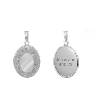 Hand Engraved Design Oval Locket in Sterling Silver with Optional Engraving (23 x 14 mm)