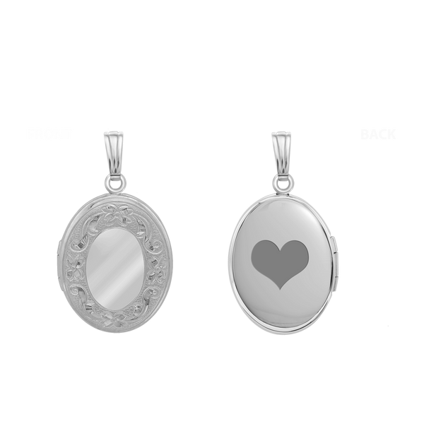 Hand Engraved Design Oval Locket in Sterling Silver with Optional Engraving (23 x 14 mm)