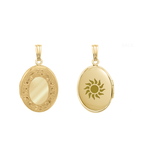 Hand Engraved Design Oval Locket in 14K Gold Filled with Optional Engraving (23 x 13 mm)