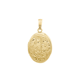 Special Order Only: Hand Engraved Design Oval Locket in 14K Yellow Gold (16 x 29 mm)