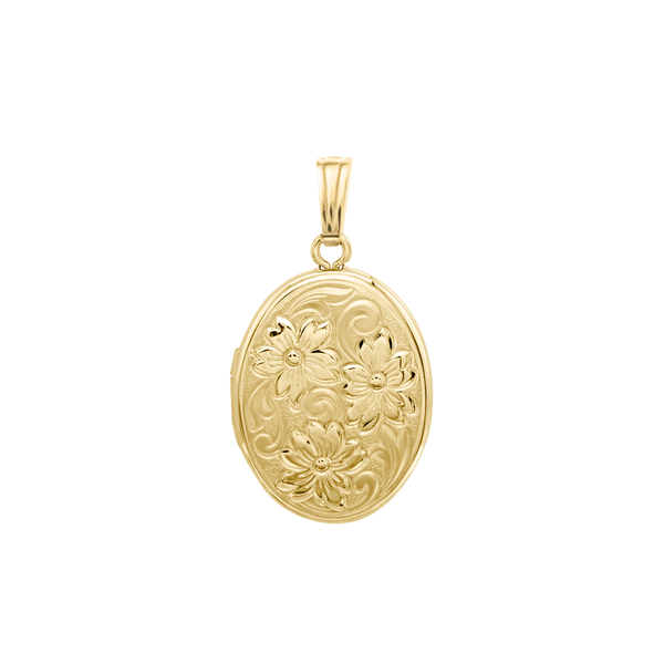 Special Order Only: Hand Engraved Design Oval Locket in 14K Yellow Gold (16 x 29 mm)