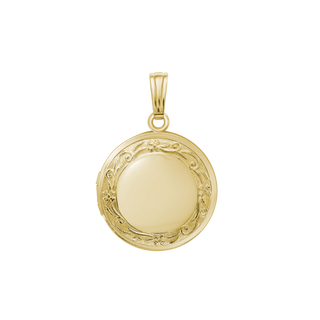 Special Order Only: Embossed Round Locket in 14K Gold (27 x 19 mm)
