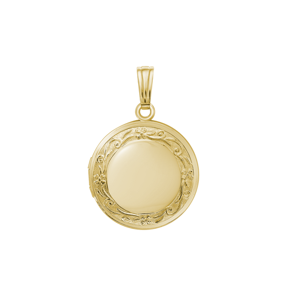 Special Order Only: Embossed Round Locket in 14K Gold (27 x 19 mm)