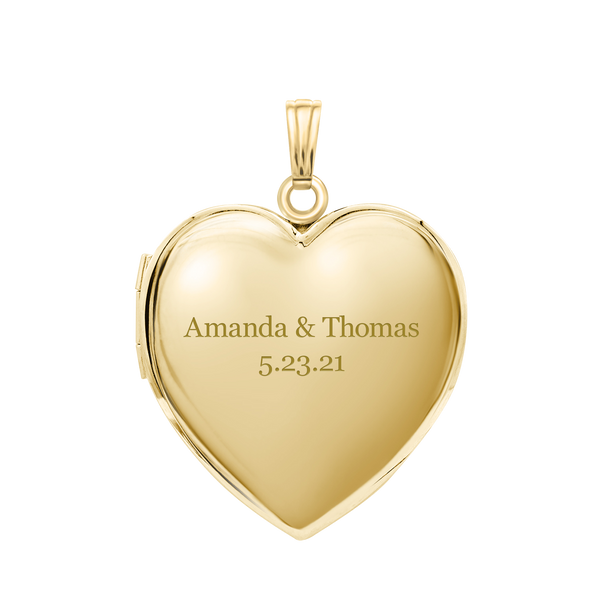 Plain Heart Locket in Sterling Silver 18K Yellow Gold Finish with Optional Engraving (22 x 15 mm - 34 x 26 mm)