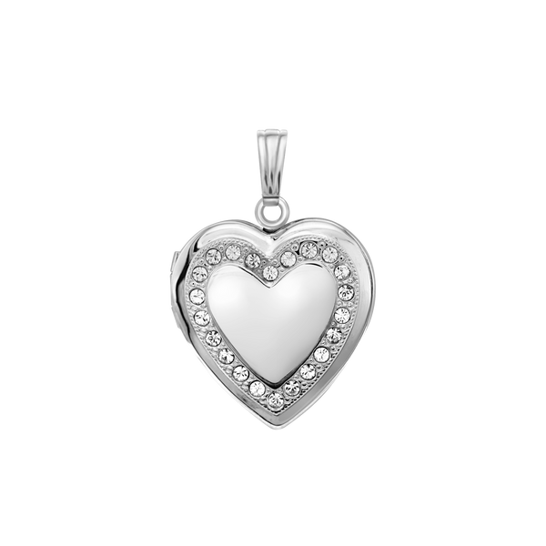 Heart Engraved Design Locket with Austrian Crystals (Not Diamonds) in Sterling Silver with Optional Engraving (28 x 19 mm)