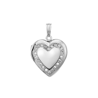 Heart Engraved Design Locket with Austrian Crystals (Not Diamonds) in Sterling Silver with Optional Engraving (28 x 19 mm)