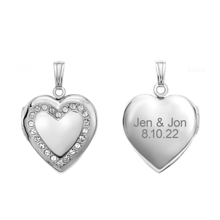 Heart Engraved Design Locket with Austrian Crystals (Not Diamonds) in Sterling Silver with Optional Engraving (28 x 19 mm)