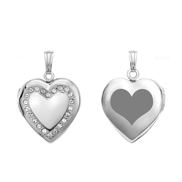 Heart Engraved Design Locket with Austrian Crystals (Not Diamonds) in Sterling Silver with Optional Engraving (28 x 19 mm)