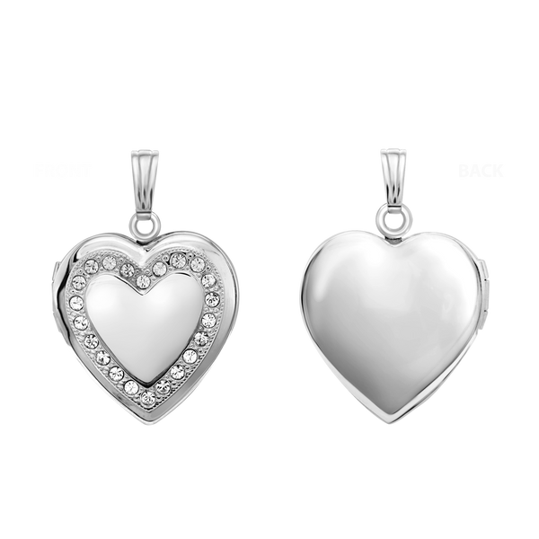 Heart Engraved Design Locket with Austrian Crystals (Not Diamonds) in Sterling Silver with Optional Engraving (28 x 19 mm)