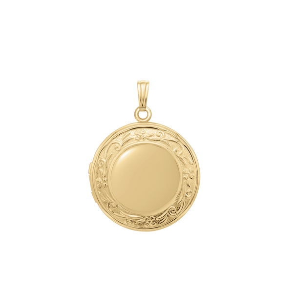 Embossed Round Locket in 14K Gold Filled with Optional Engraving (27 x 19 mm)