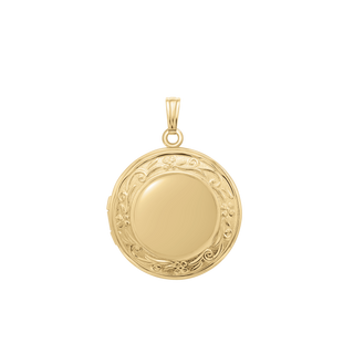 Embossed Round Locket in 14K Gold Filled with Optional Engraving (27 x 19 mm)