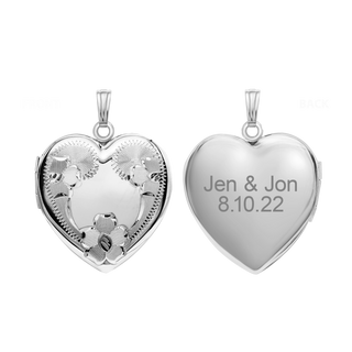 Hand Engraved Design Heart Locket in Sterling Silver with Optional Engraving (34 x 26 mm)