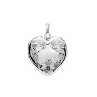 Hand Engraved Design Heart Locket in Sterling Silver with Optional Engraving (34 x 26 mm)