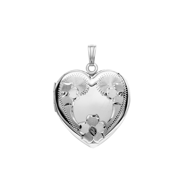 Hand Engraved Design Heart Locket in Sterling Silver with Optional Engraving (34 x 26 mm)