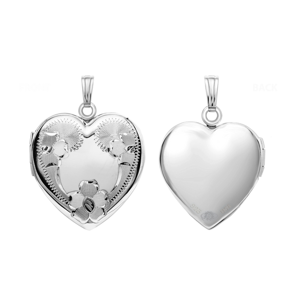 Hand Engraved Design Heart Locket in Sterling Silver with Optional Engraving (34 x 26 mm)