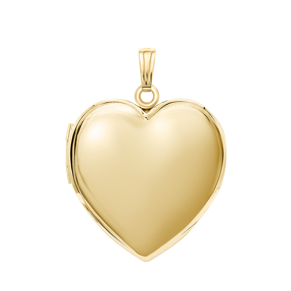 Plain Heart Locket in Sterling Silver 18K Yellow Gold Finish with Optional Engraving (22 x 15 mm - 34 x 26 mm)