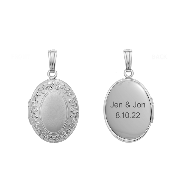 Embossed Oval Locket in Sterling Silver with Optional Engraving (30 x 17 mm)