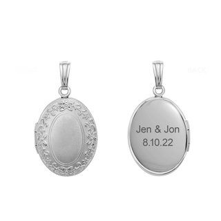 Embossed Oval Locket in Sterling Silver with Optional Engraving (30 x 17 mm)